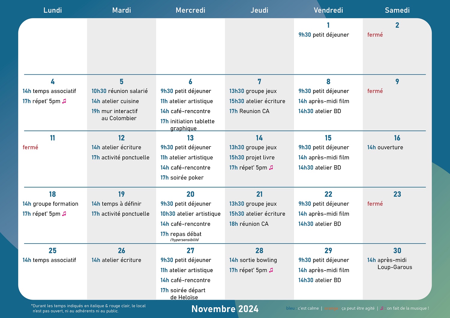 calendrier une case par jour avec les activités
