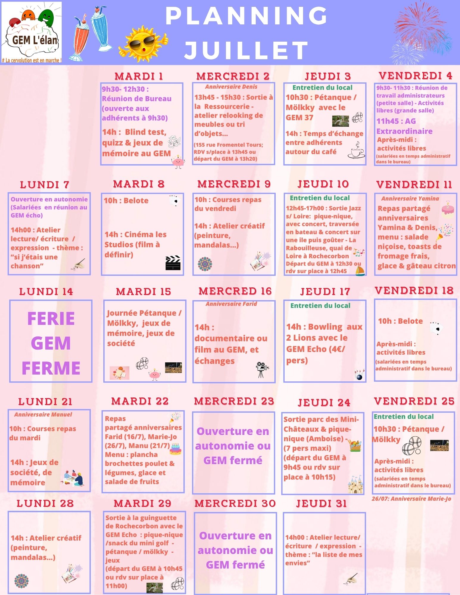calendrier une case par jour avec les activités