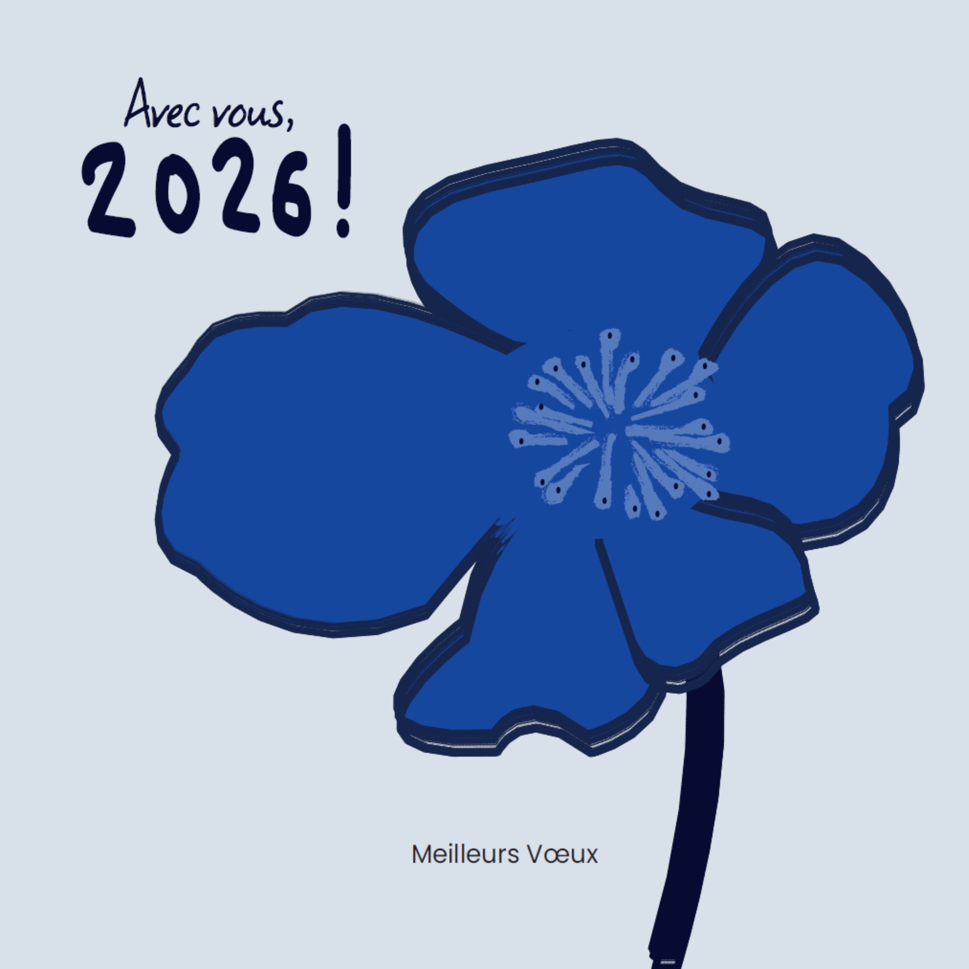 Fleur bleue, message avec vous, 2026 et en dessous meilleurs voeux
